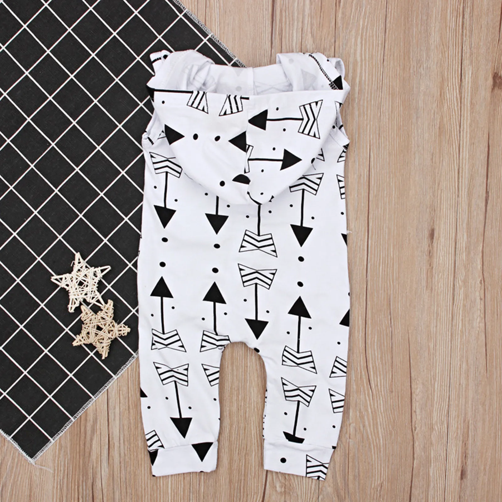 Infant Kids Baby Boys Printed Hooded Romper Jumpsuit Outfit Clothes Set