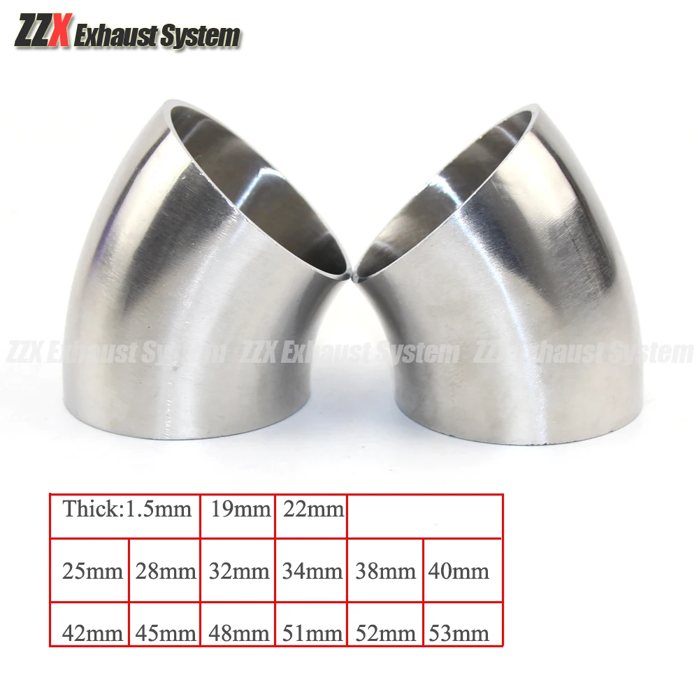 304 Stainless steel 45 degree elbow Flange OD 19/22/25/28/32/34/38/40/42/45/48/51/52/53mm for automobile exhaust pipe connection pipe fitting welding elbow fittings welded elbow welding pipe fittings round pipe fitting