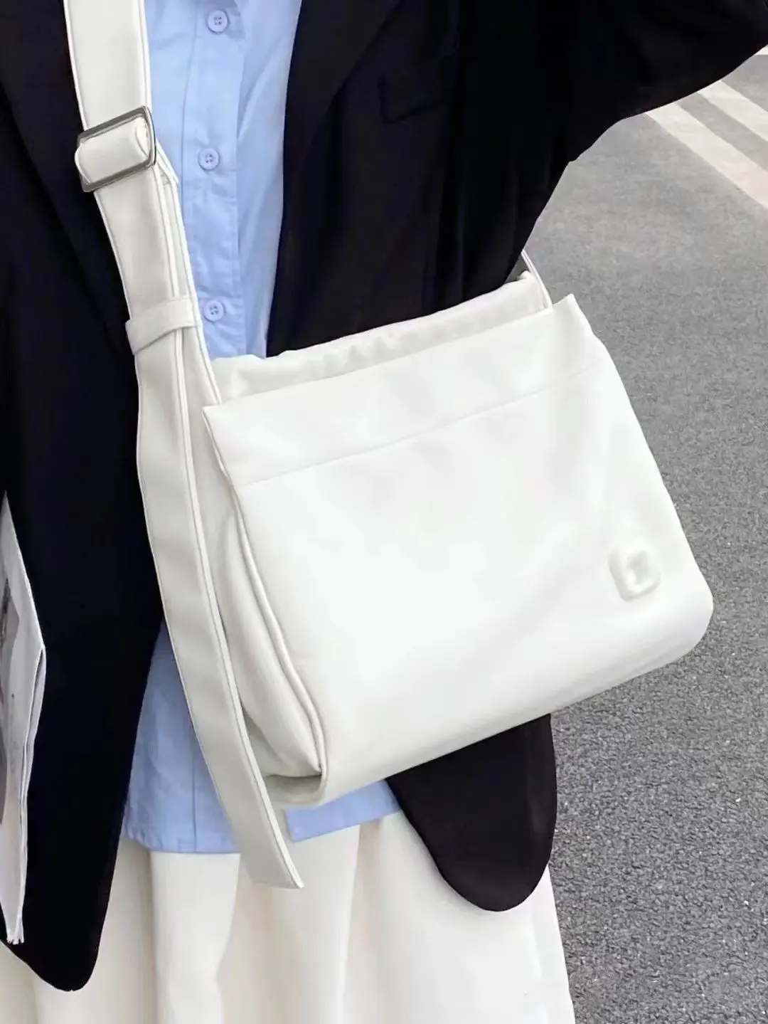 

Большая вместительная белая сумка-тоут JIAERDI в стиле Харадзюку, женские кожаные повседневные сумки через плечо в стиле ретро, женская сумка-мессенджер в стиле преппи, кошелек