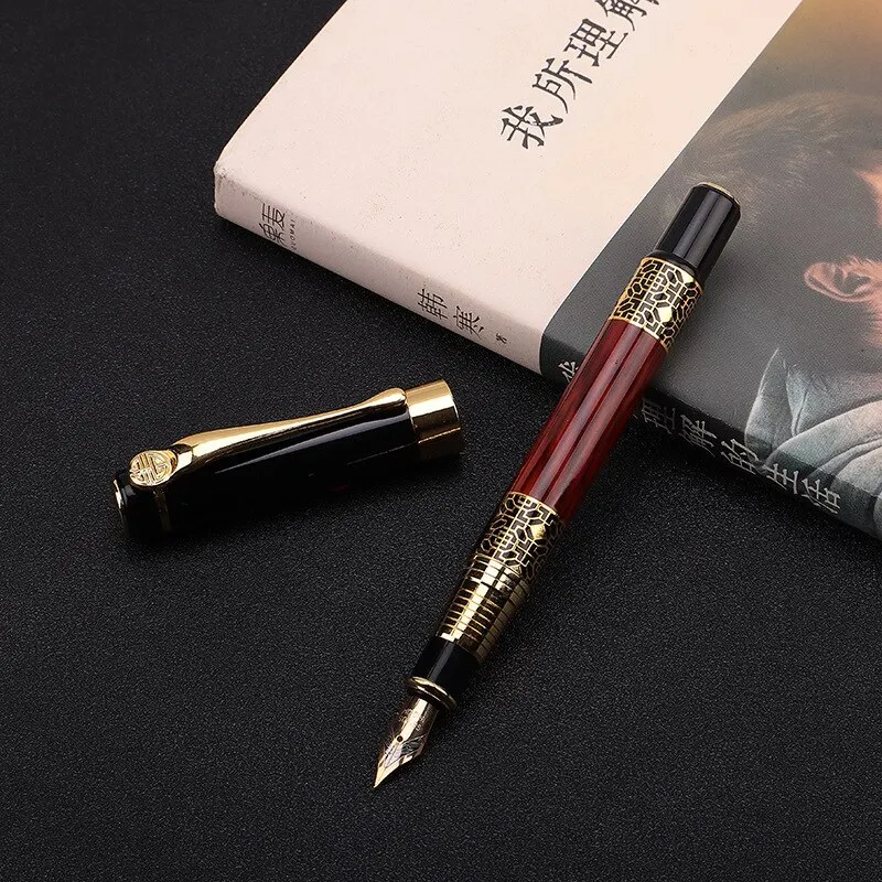 Wood Grain Signature Pen Golden Carving Mahogany Student Office Supplies Fountain Pen New Ink Pen Daily Signature Pe