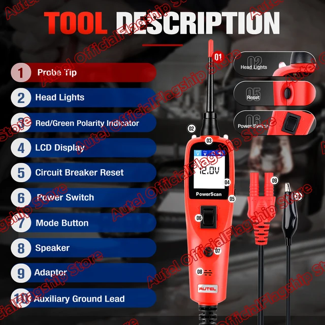2025 Newest Autel PowerScan PS100 Electrical System Diagnosis Tool Circuit AVOmeter Tester With Flashlight Four Work Modes 2