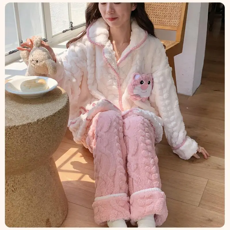 

New Kawaii Cute Sanrio Mymelody Pochacco Lotso Coral Velvet Pajamas Homewear Winter Thickening Sweet Ins Anime Toys For Girls