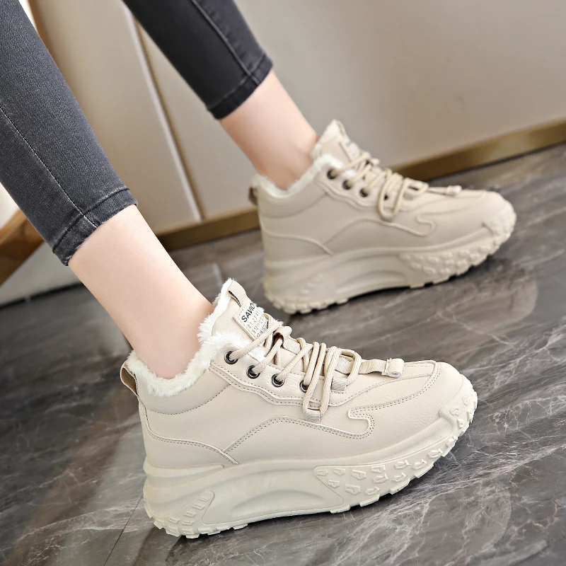 

2024 New Winter Shoes Waterproof Boots Women High Top Snow Boots Plush Warm Ankle Shoes Sports