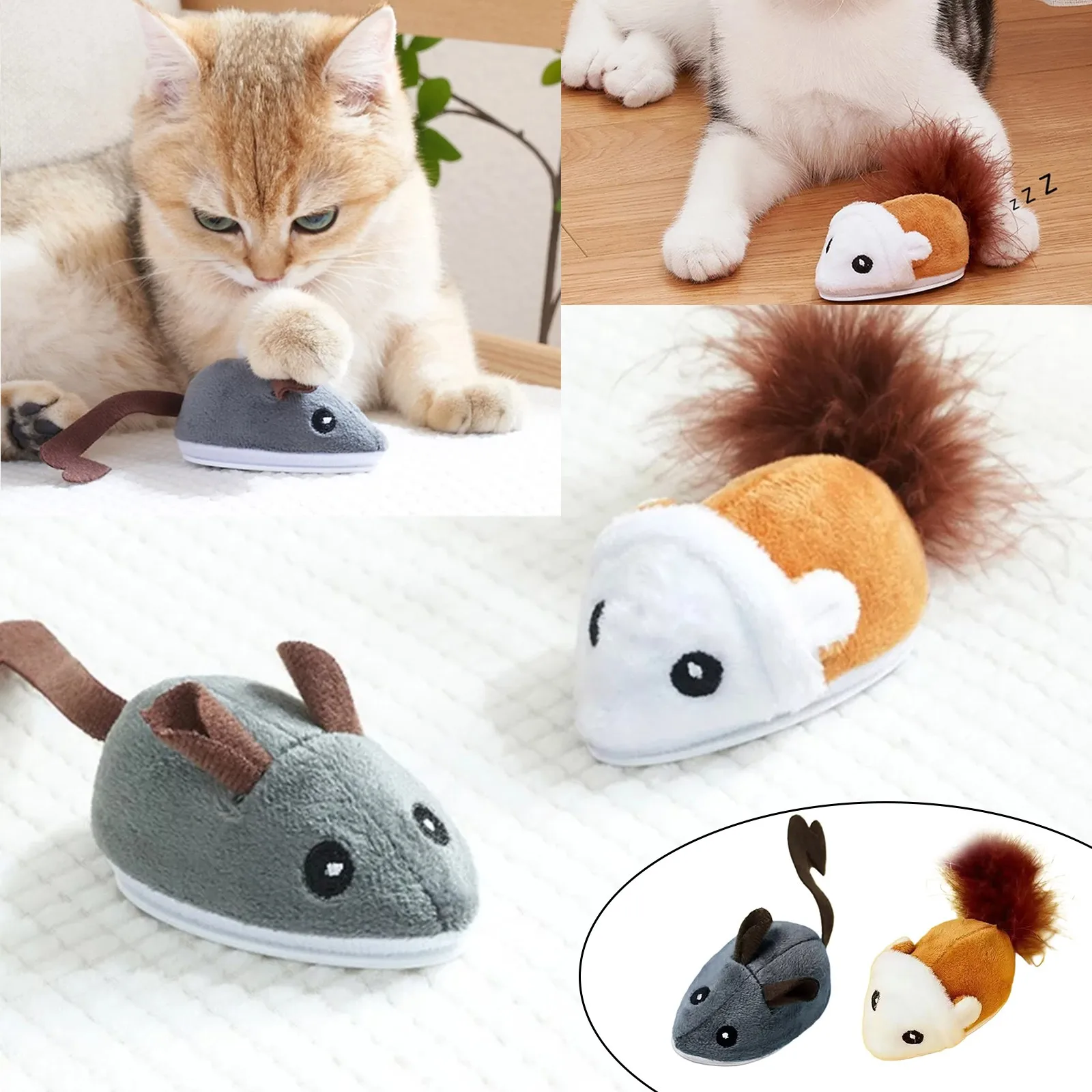 Smart Cat Toy Interactive Running Mouse Cat Teaser Feather Toys Elettrico Casuale In Movimento Simulazione Topi Gattino Squittio Giocattoli Di Peluche