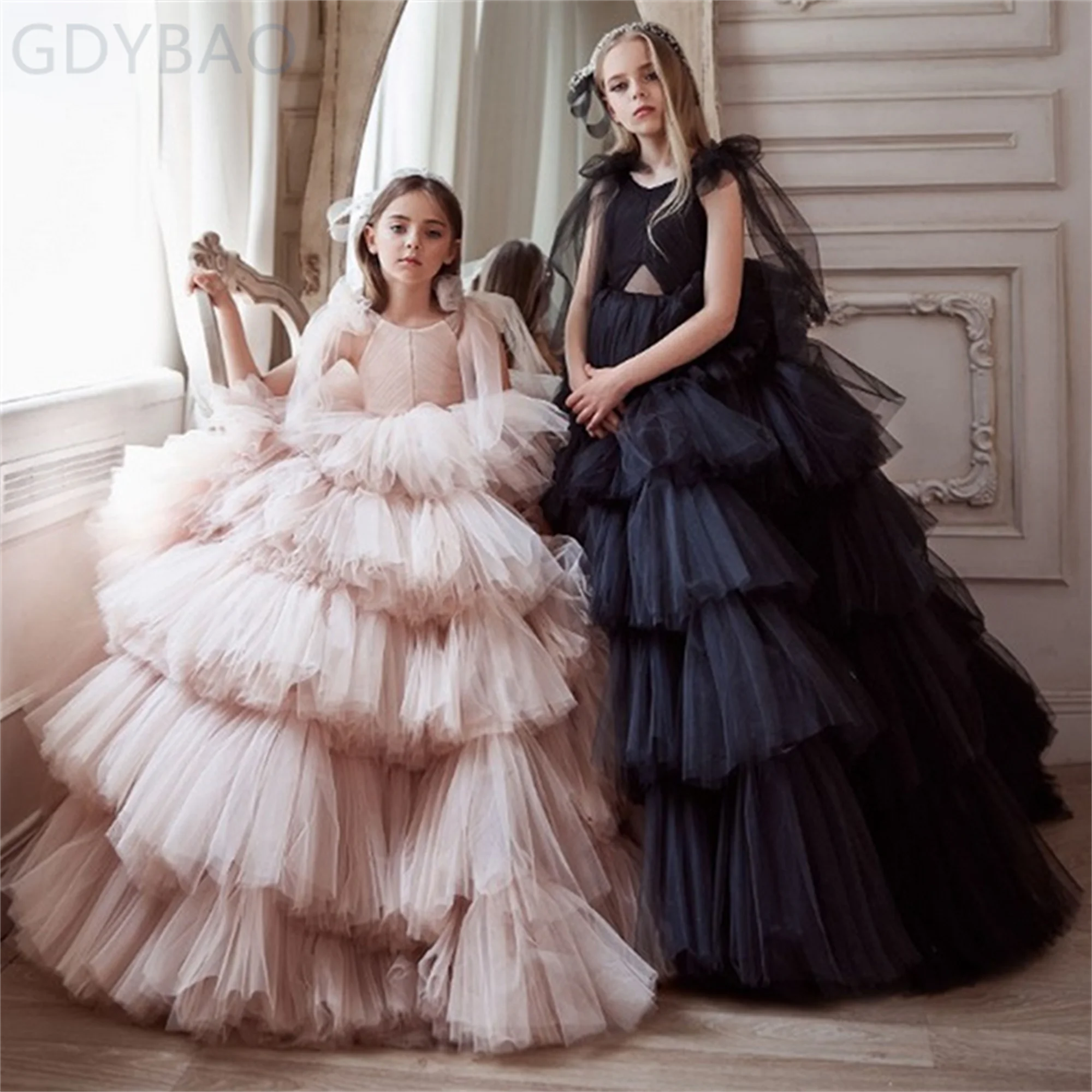 

Formal Princess Flower Girl Dresses For Wedding Ruffles Tiered Skirts Pageant Gowns Tulle Children First Communion Dress