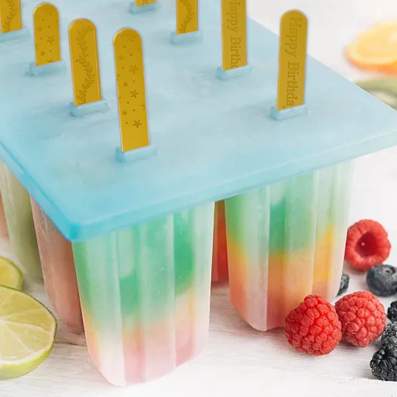 Acrylic Ice Cream Sticks Heart Star Happy Birthday Popsicle Sticks Cake Candy Pop Ice Lollies Baby Shower Kids Gift 10Pcs