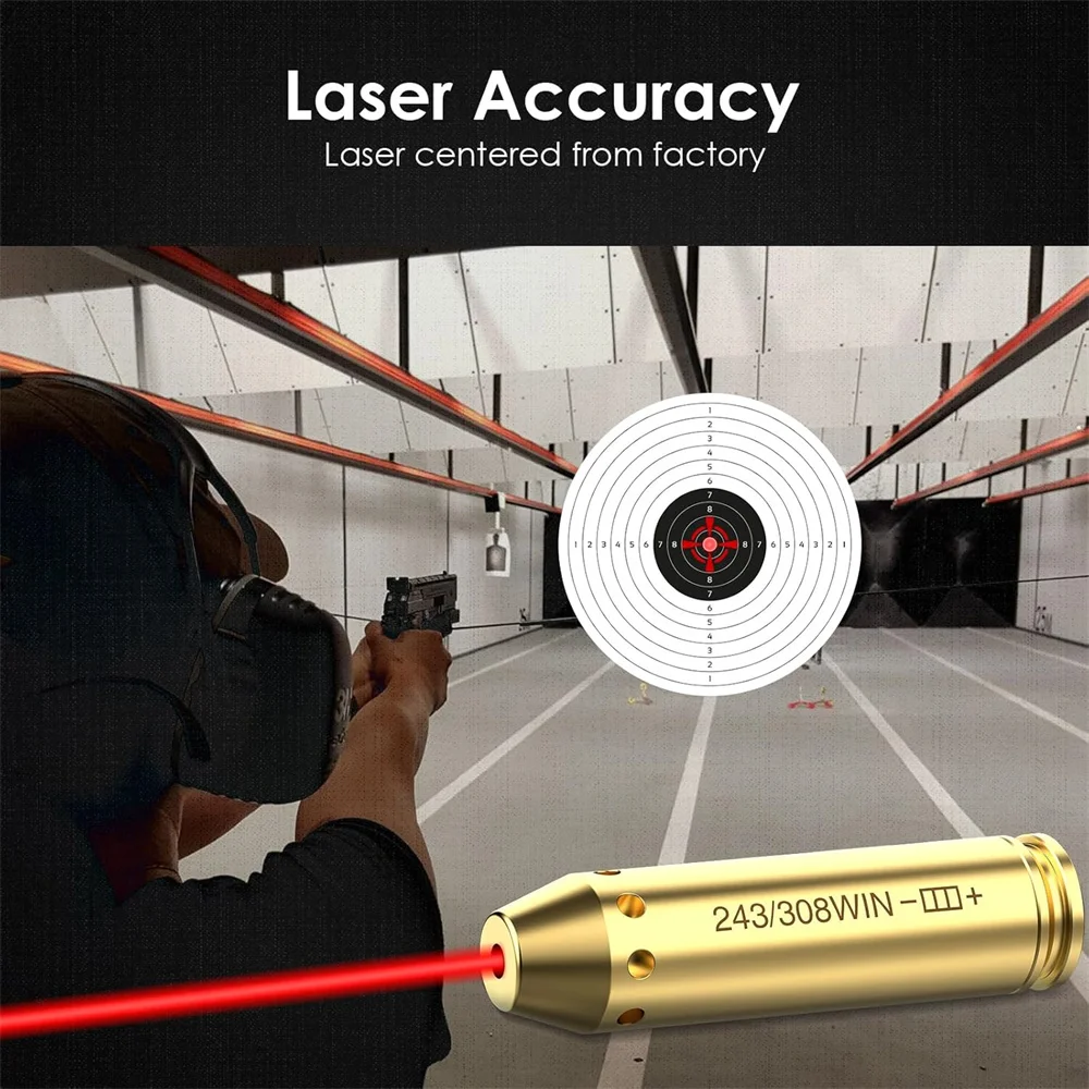 Red Laser Bore Sight 243 308WIN Cartridge Brass Bore Sighter for Hunting Gun Scope Zeroing Boresighter Hunting Accessary