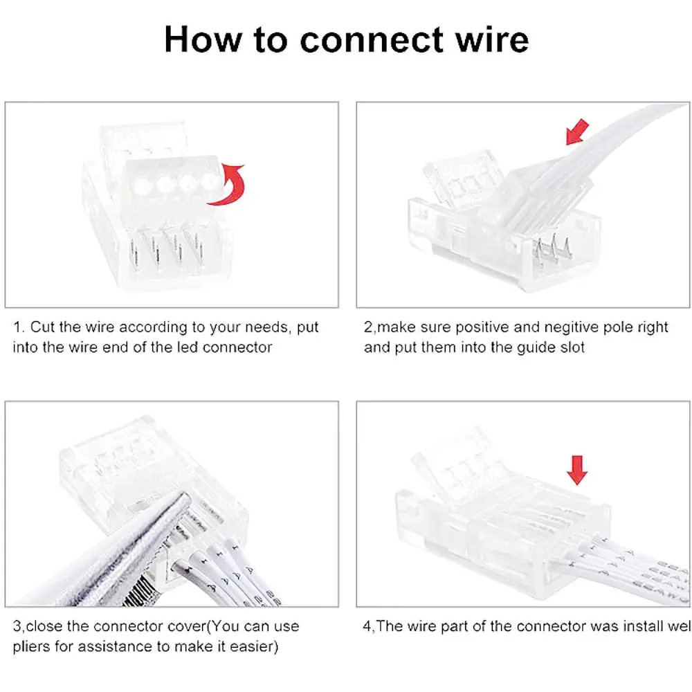 COB LED light strip transparent solderless hat connector L-shaped crystal buckle for 5mm 8mm 10mm 2PIN 3PIN 4PIN