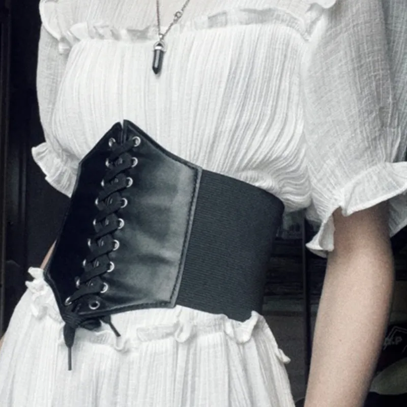 

Women Waist Corset Belt Gothic Lace Up Female Wide PU Leather Slimming Waistband Adjustable Dress Girdle Bustier Tops