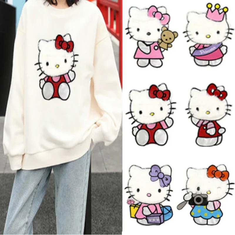 

Sanrio Hello Kitty Anime Embroidery Patch for Clothing Fusible Patches on Clothes DIY Hoodies Garment Sewing Applique Decor Gift