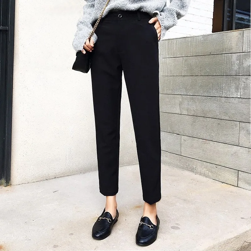여성용 대형 정장 바지, 봄/가을 스트레이트 루즈핏 드레이프 하이 웨이스트 슬리밍 블랙 캐주얼 파이프 바지 통통한 소녀