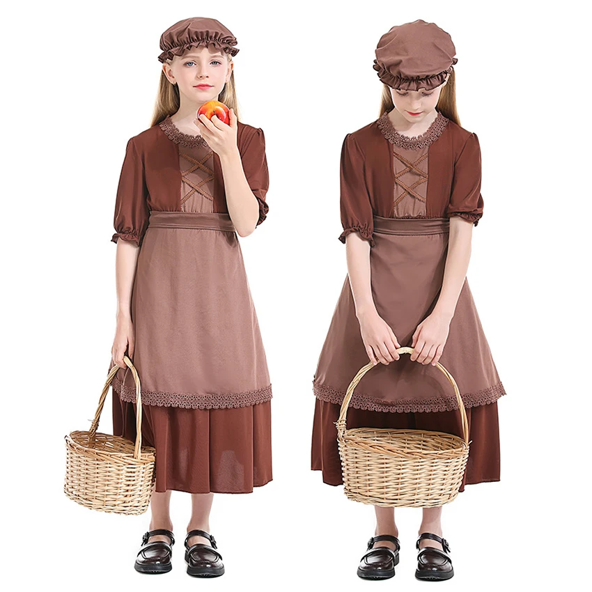 

Halloween Carnival Stage Book Day Fantasia Kids Child Victorian Poor Girl Costume Colonial Village Peasant Girls Cosplay Dress