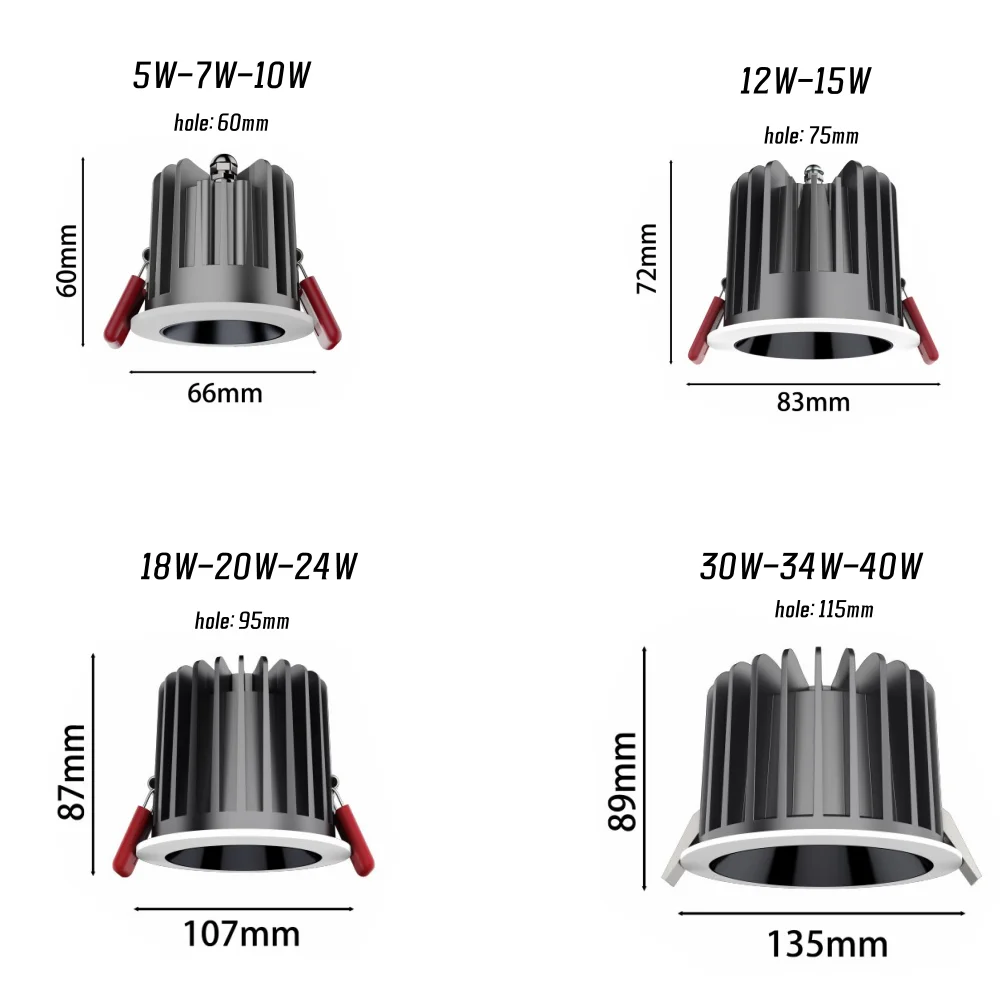 Embedded LED Downlight IP65 Waterproof Anti-glare COB Spotlights 5W 10W 20W 40W AC85-265VSuitable for bathroom, balcony, kitchen