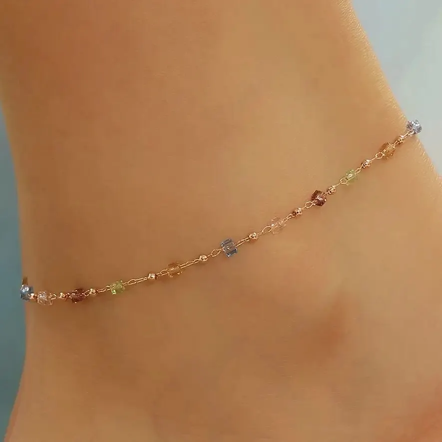 Bohemian Colorful Rhinestone Adjustable Anklet for Women Summer Beach Gold Color Thin Feet Chain Party Jewelry Accessories ankle chains,fashion accessories