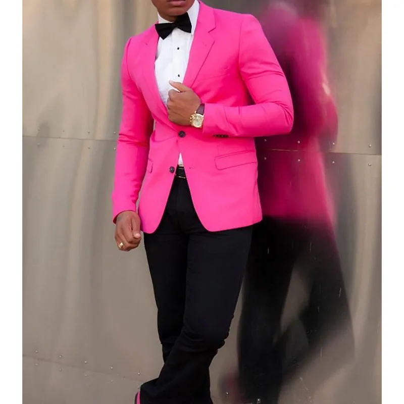 

2022 Groomsmen Smoke Wedding Suits Tuxedo Prom Hot Pink Styles Custom Made Best Men Suits Groom Tuxedos ( jacket+Pants+tie)