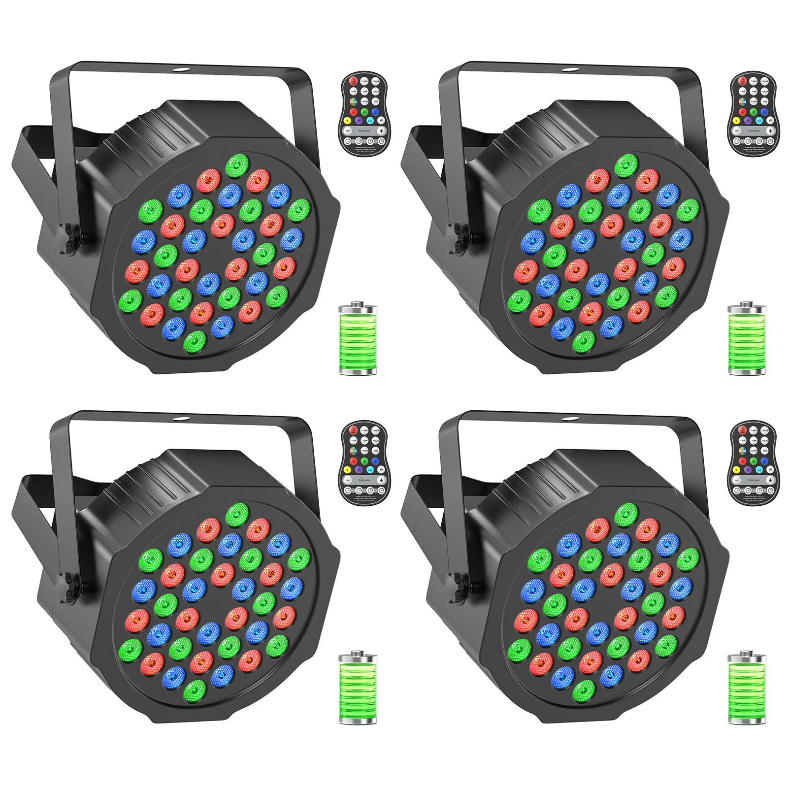 Datewink 4Pcs RGB 36LED Rechargeable Par Lights With Remote Control & Electronic Display DMX Stage Light For DJ Disco Party Club