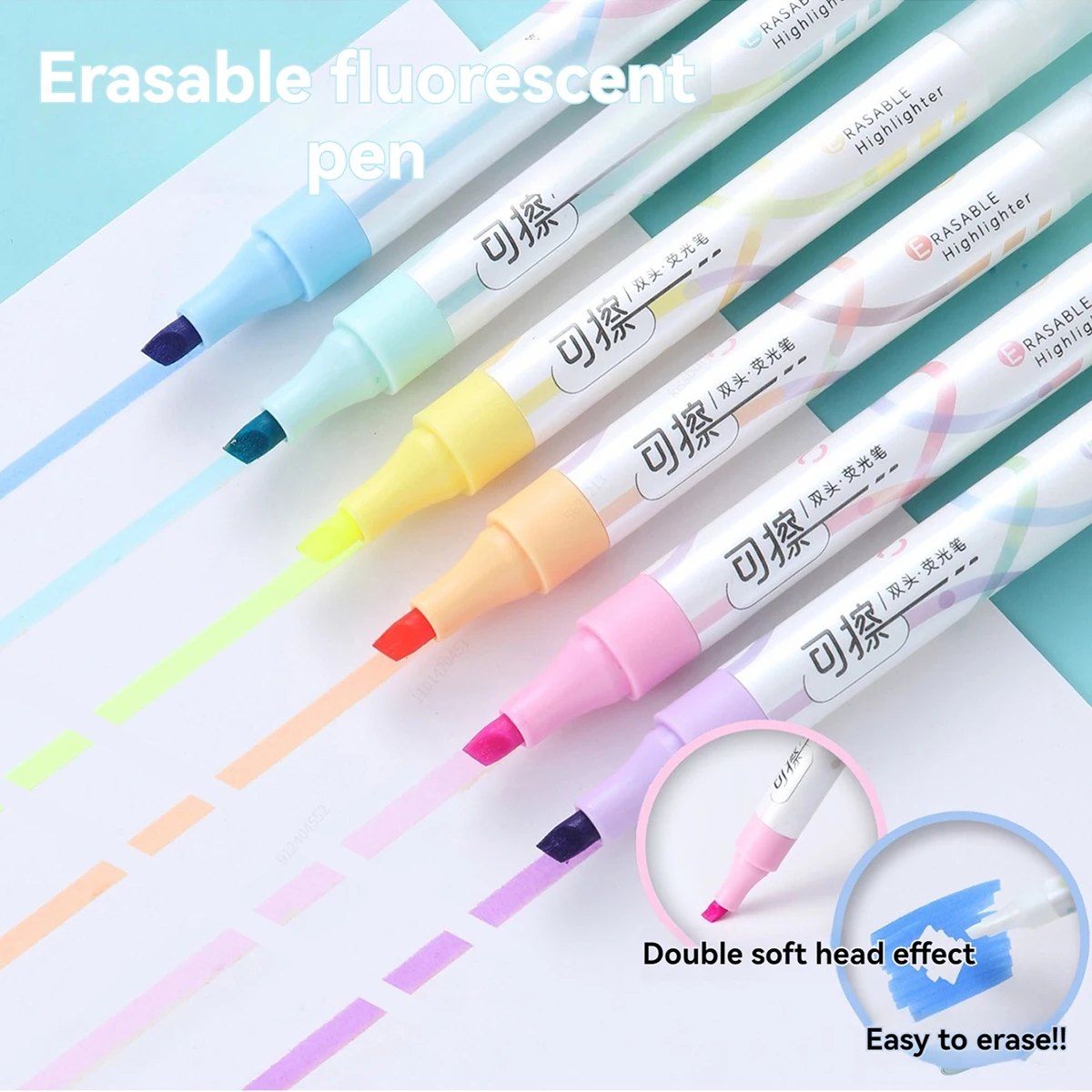 6Pcs/set Erasable Highlighters Kawaii Students Stationery Dual Tip Pastel Fluorescent Pen for Art Drawing Doodling Marking Pen 3