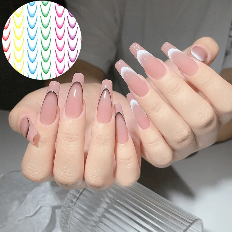 Nail Stickers French Line 3D Nail Stickers Self-Adhesive Sliders Manicure Y2K French Nail Art Decoration Decal