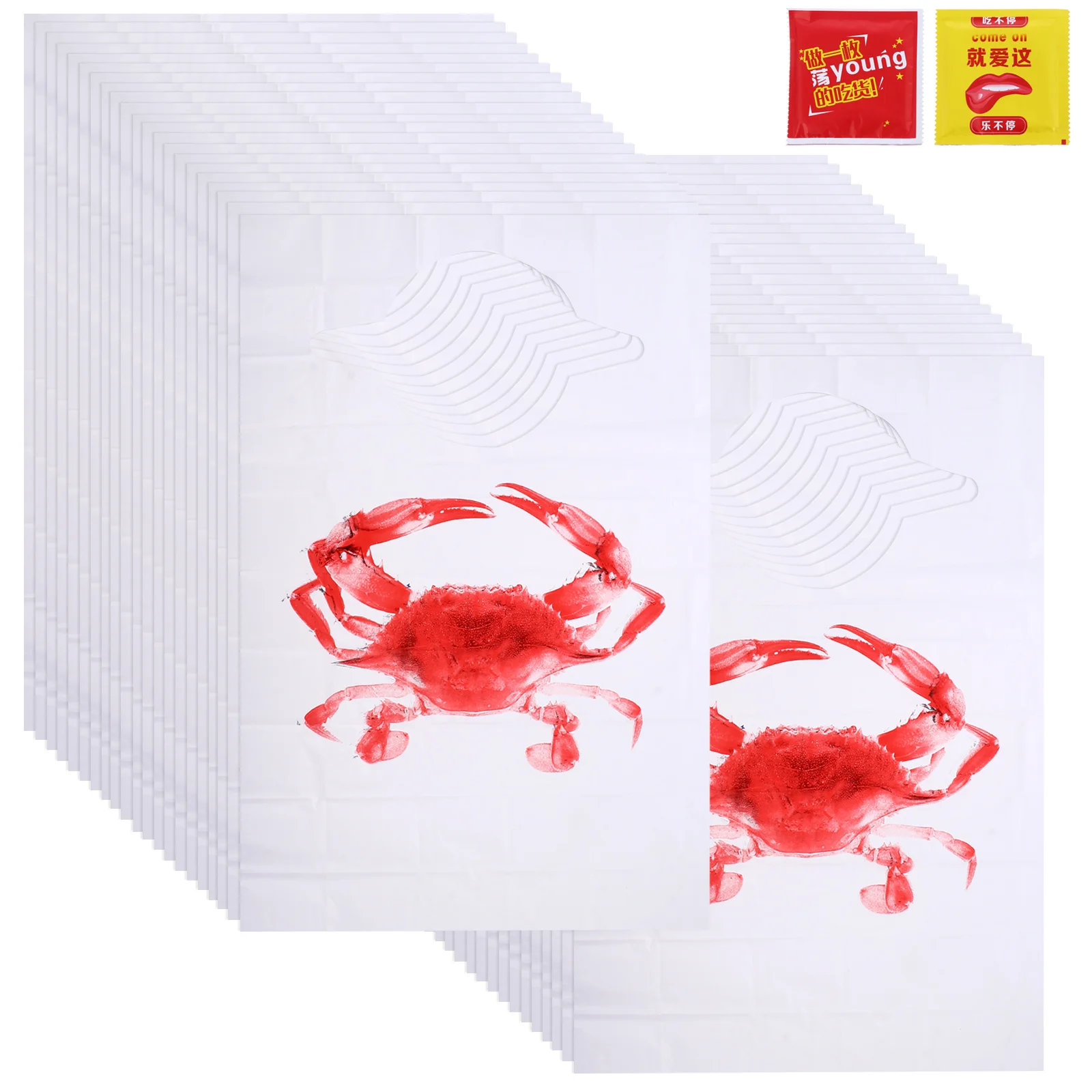 

100Pcs Disposable Plastic Aprons Lovely Crab Pattern Aprons Anti-oil Aprons