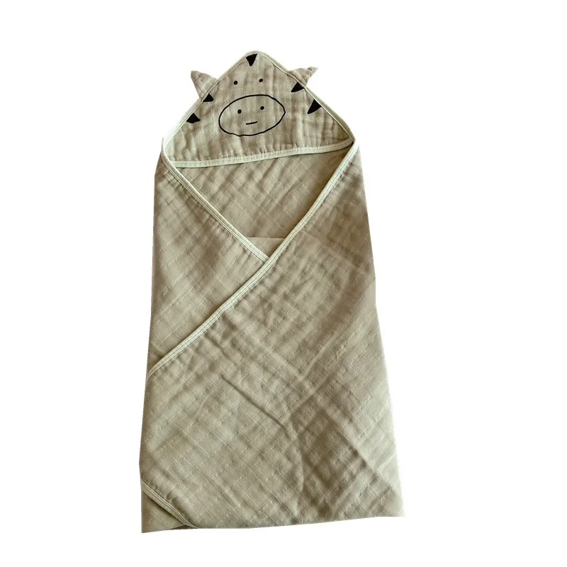 

100% Organic Cotton 6-layer Gauze Newborn Blanket Cute Cartoon Blanket Baby Towel Baby Blanket Swaddle Newborn Hat Style Cloak