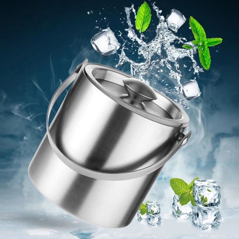 Double Wall Insulated Ice Bucket With Lid Stainless Steel Ice Bucket Wine Chiller Great for Home Bar Keep Cold & Dry