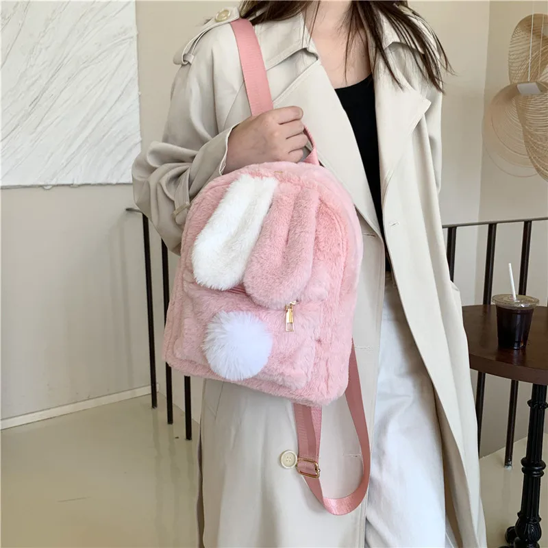 Zaino In peluche personalizzato per donna In autunno e inverno, nuove simpatiche orecchie di coniglio, zaino da donna In peluche, borsa In peluche