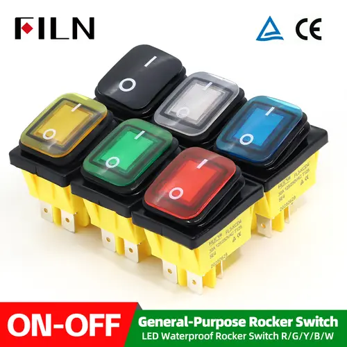 FILN 30A 12V 24V 110V 220VLED Rocker Switch Waterproof IP65 ON OFF Heavy Duty 4 Pin DPST Sealed Auto Boat Marine Toggle 30x22