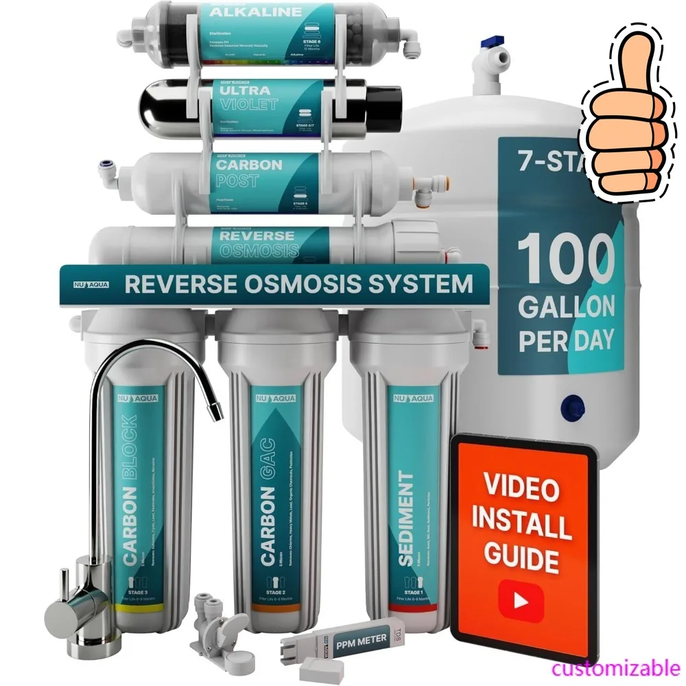 NEW-7-Stage (12 Step Filtration) UV & Alkaline Under Sink Reverse Osmosis Water Filter System - 100 GPD RO Filtration & Reminera
