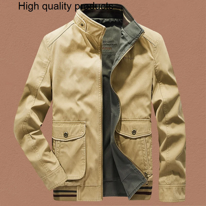 

Stand Collar Double-sided Loose Jacket Men's 2024 Spring Fashion Washed Cotton Multi Tooling Coat The New Listing Favourite