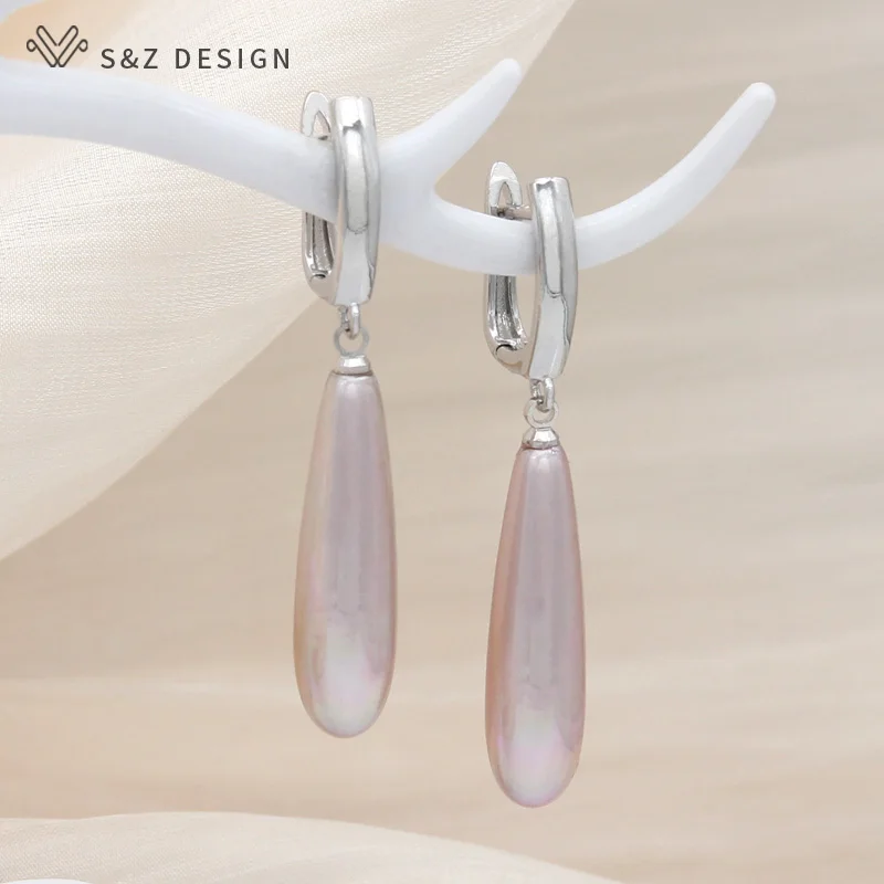 S&Z DESIGN New Fashion Long Water Drop Simulated-pearl Dangle Earrings For Women Girl Wedding Party 585 Rose Gold Color Jewelry