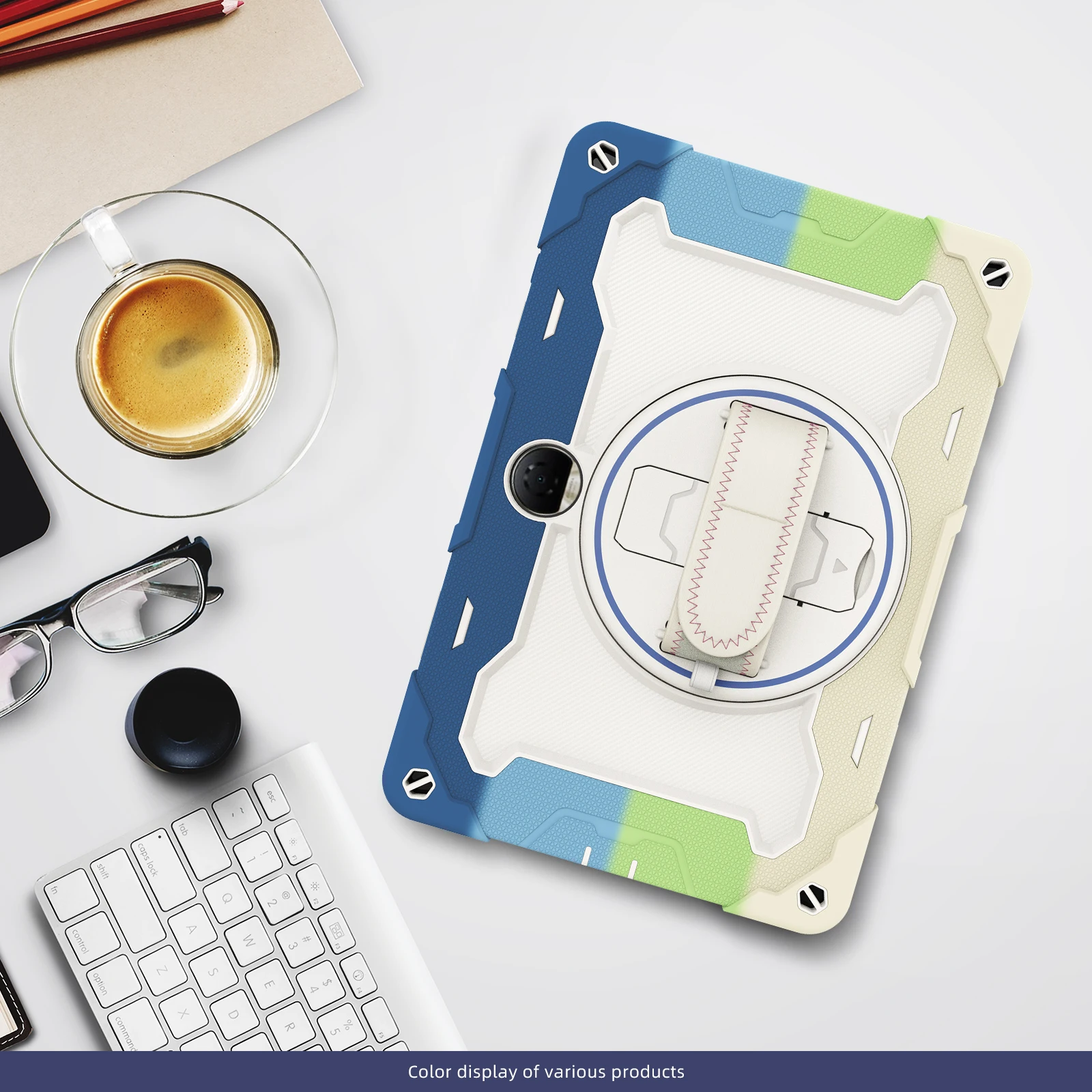Durable Armor Stand Tablet Case with 360° Rotatable Hand Strap and Multi-Layer Shockproof Protection