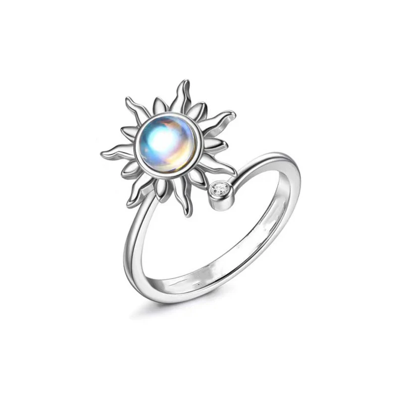 1Pc Rotatable Sun Rings For Women Anti Stress Anxiety Fidget Sunflower Sun Star Ring Party Aesthetic Jewelry Gift 6