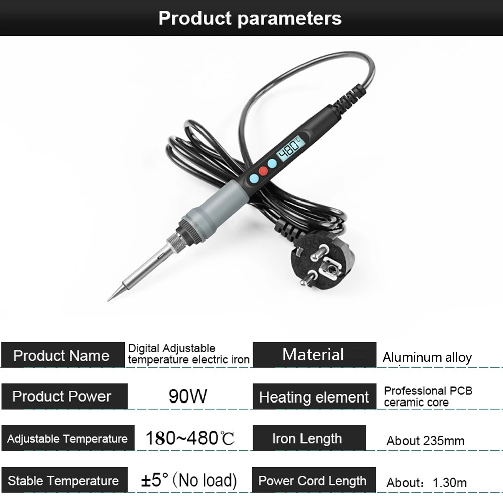 HANDSKIT 90W Constant Temperature Electric Soldering Iron 180~480℃ Temperature Adjustable LCD Display℃/℉Conversion Electric Iron plastic welder stapler Welding Equipment