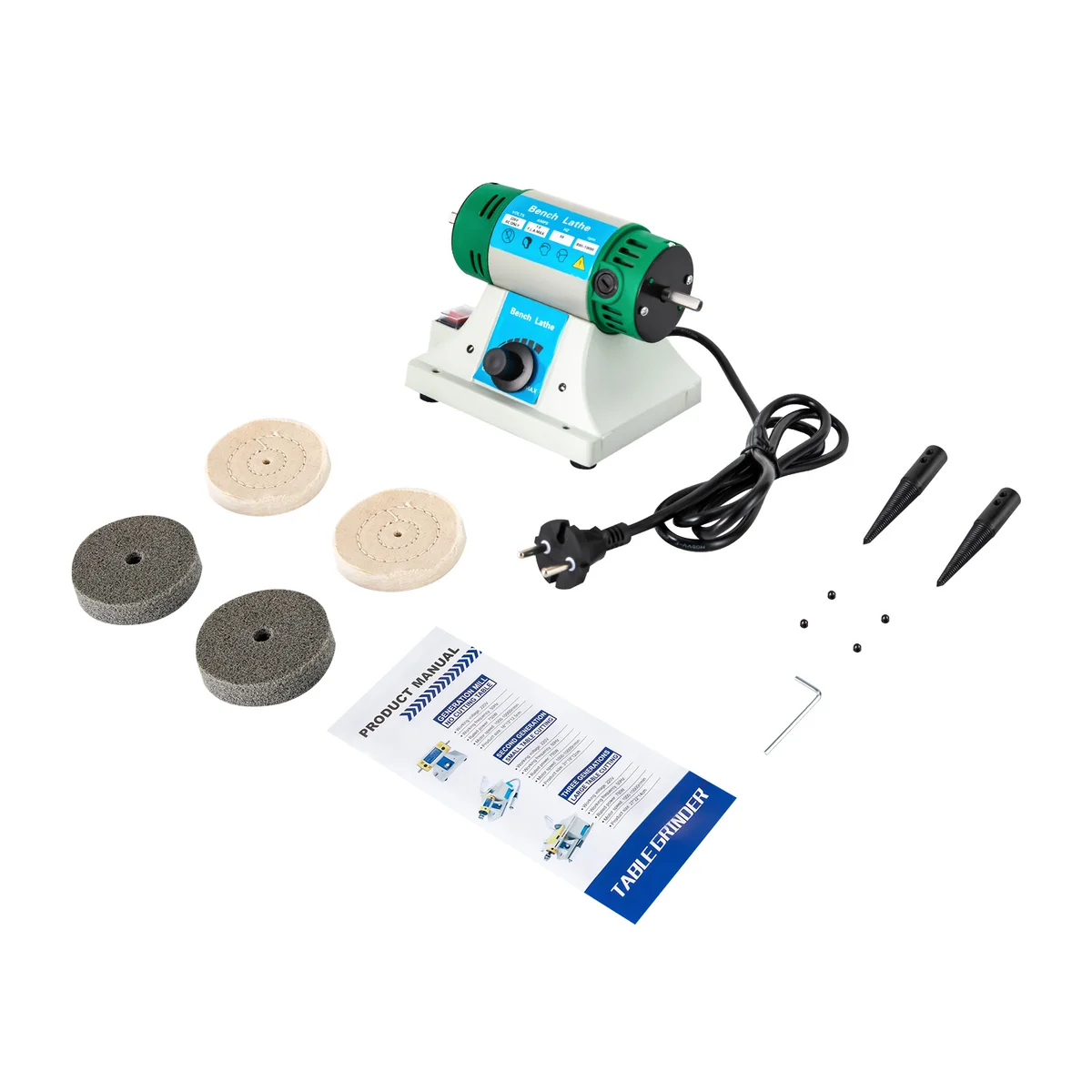320W AC Polisher Machine Adjustable Variable Speed Multi-function Jewelry Rock Polishing Buffer Bench Lathe with 2 Cloth Wheels — view 6