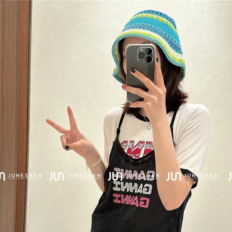 Women Crochet Bucket hat  Handmade  Summer Knit Hat Striped Beanie  Beach hat woman  designer luxury 4