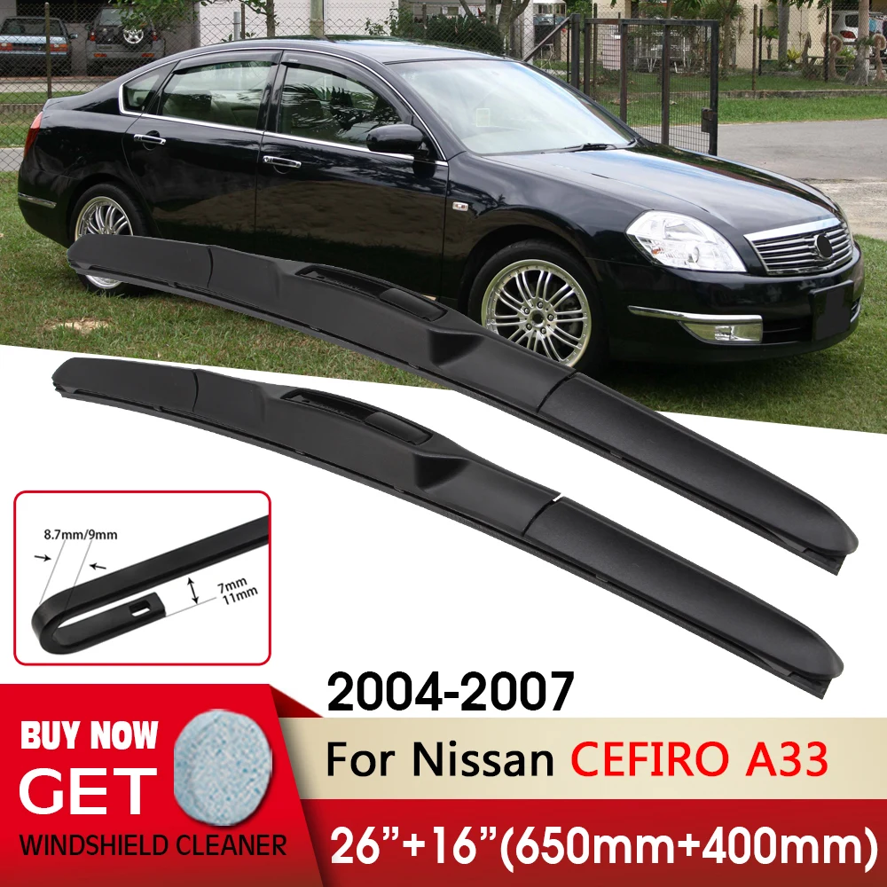Spazzole Tergicristallo Anteriore 26 "+ 16" Per Nissan Cefiro A33 2004-2007 Fit U Gancio Braccio Parabrezza Parabrezza Finestra Anteriore