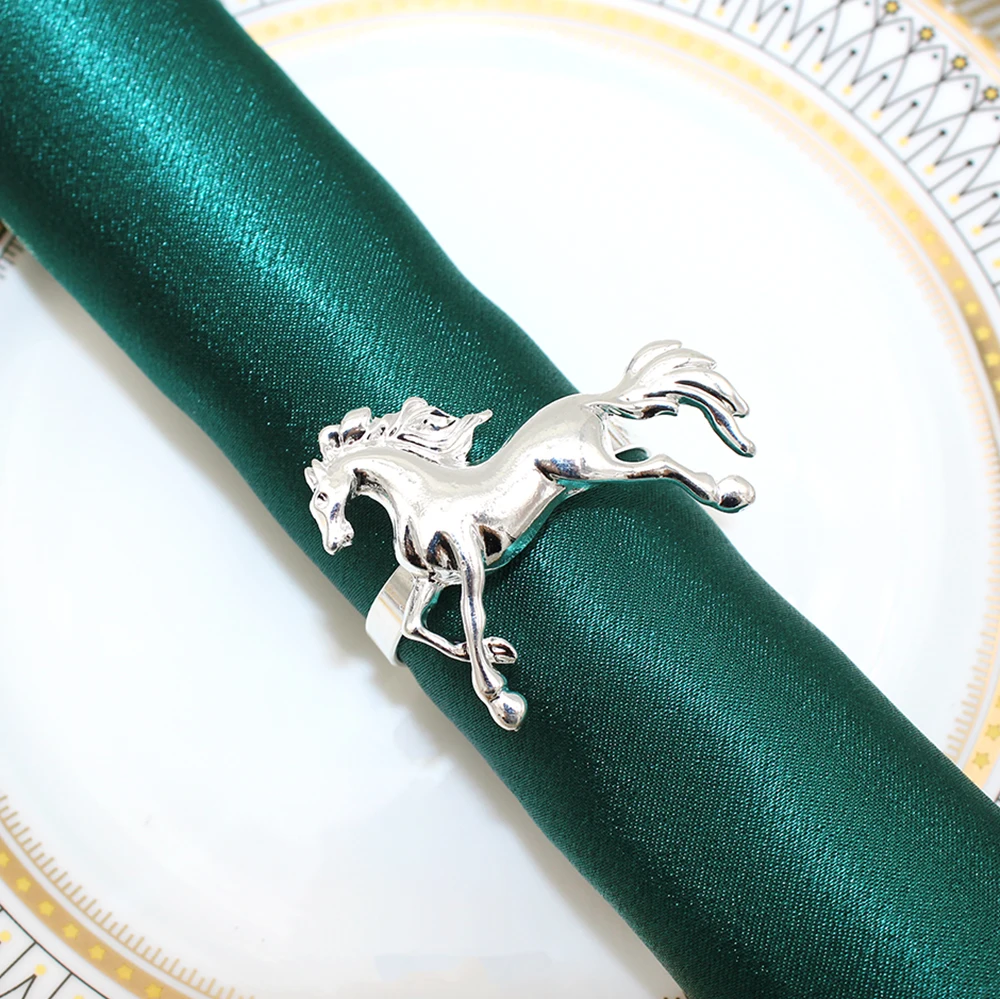 4Pcs Silver Napkin Rings Alloy Horse Metal Napkin Ring Holders Birthday Party Victory Banquet Table Decor Accessories HWM31