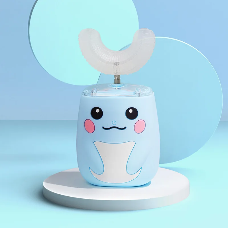 thumbnail image 1 of Cepillo de dientes eléctrico de 360 grados tipo U para niños, cepillo de dientes sónico automático con patrón de dibujos animados, recargable con luz azul IPX7, 1 of 5