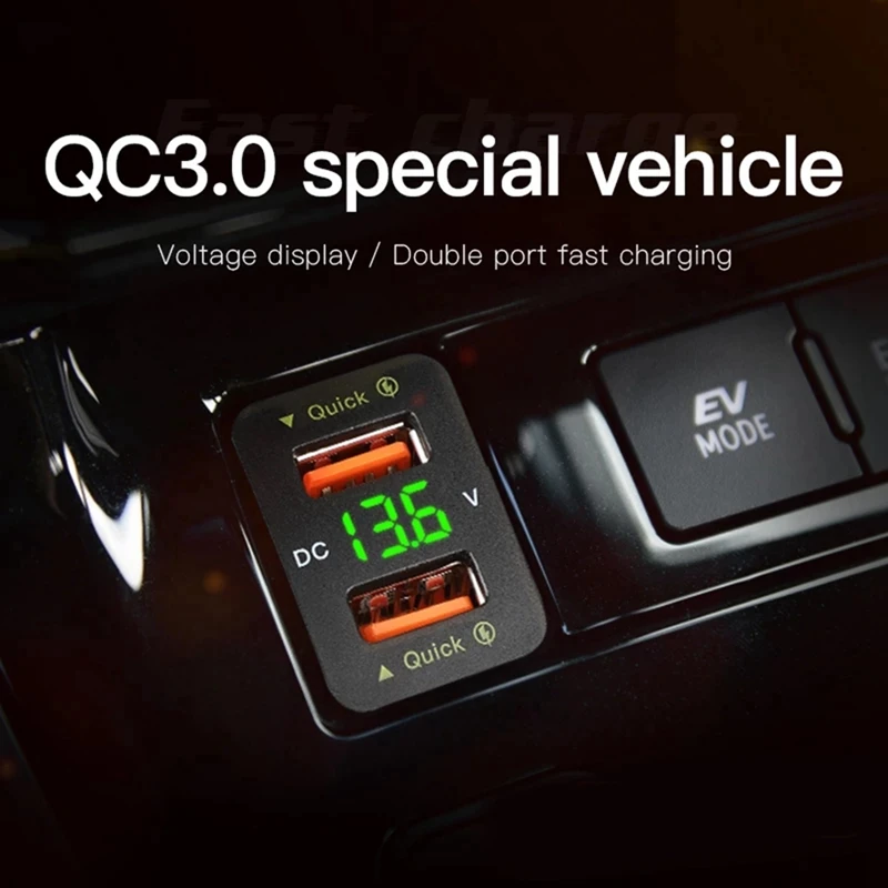36W Fast Car Charger QC3.0 Dual USB Fast Charger with Blue Voltage Waterproof Mobile Phone for Toyota 40x22MM