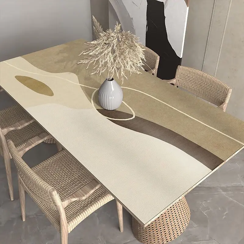 Minimalist Line Table Mat Waterproof Oil-proof Placemat Beige Striped Kitchen Desktop Decorative Cover Mat Modern PVC Table Mats 3