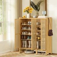 Bamboo Shoes Rack Organizer Cabinet with Doors and 6 Tiers Shelves for for Entryway Hallway 5