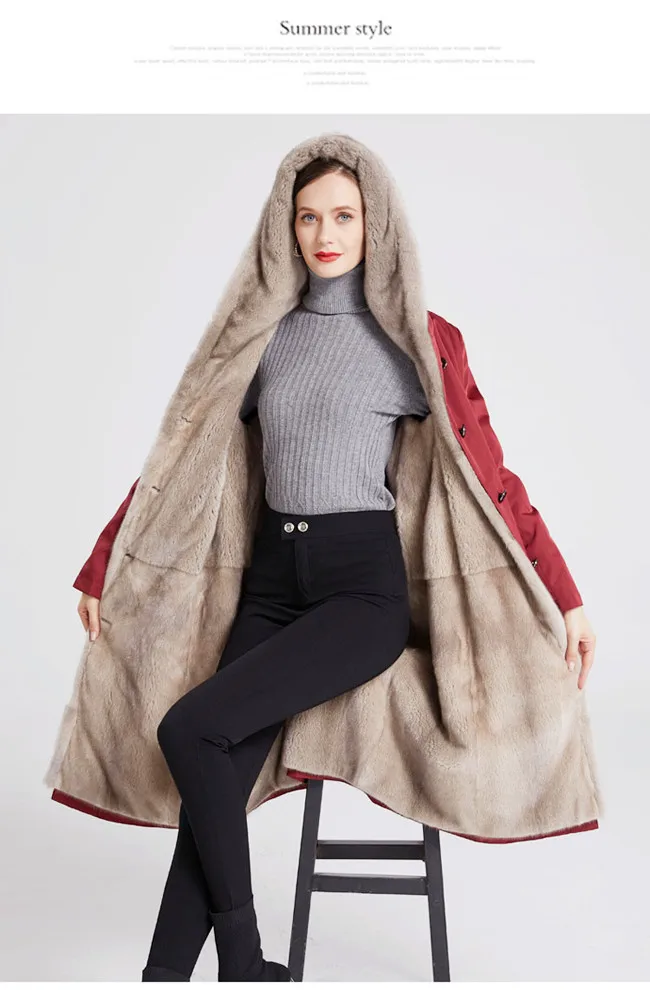 Winter Mink Detachable Liner Female Nick Garment Rex Rabbit Fur Mid-Length Faux Fur Coat