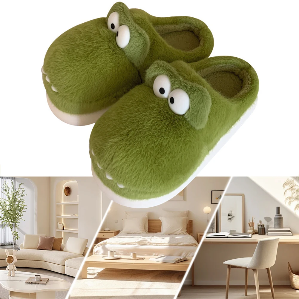 Plush Crocodile Slippers Closed Toe Slippers Cute Fluffy Couple Comfortable Fuzzy Alligator for Indoor Bedroom