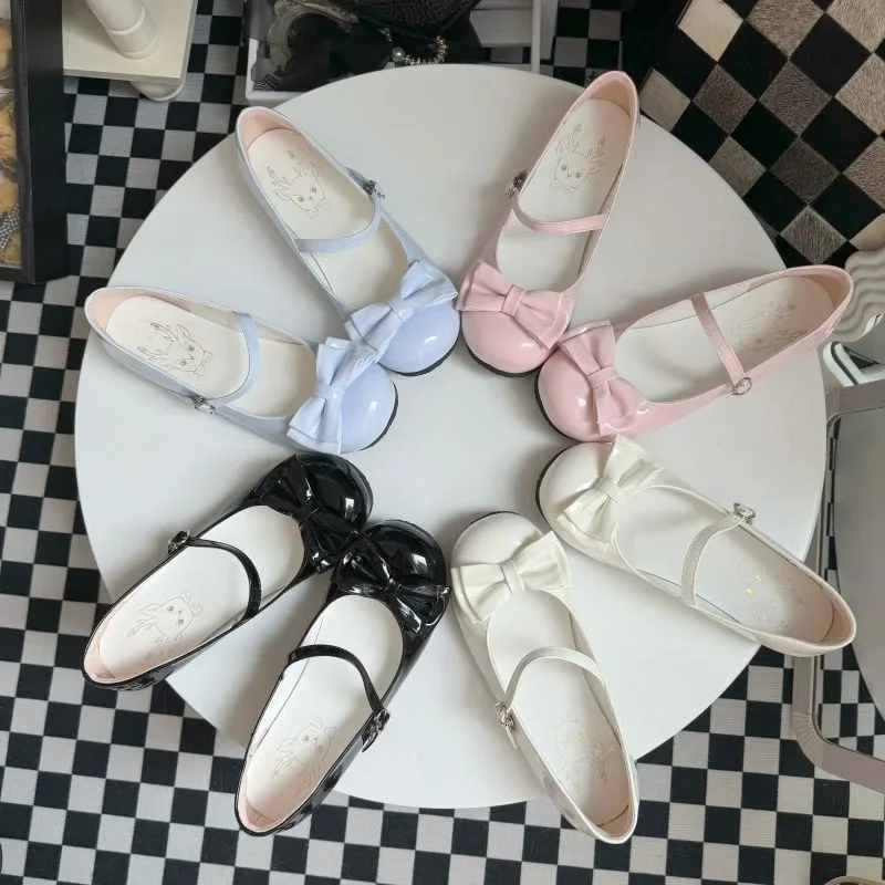 Women's Lolita Shoes Women Flats Low Round with Cross Straps Bow Cute Girls Princess Tea Party Shoes  Students Lovely Shoes