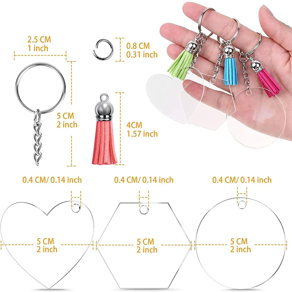 200pcs Acrylic Keychains Blanks with Tassels Bulk Key Chain Making Kit 50  Key Chain Rings DIY Keychain Craft Kit for Vinyl - AliExpress