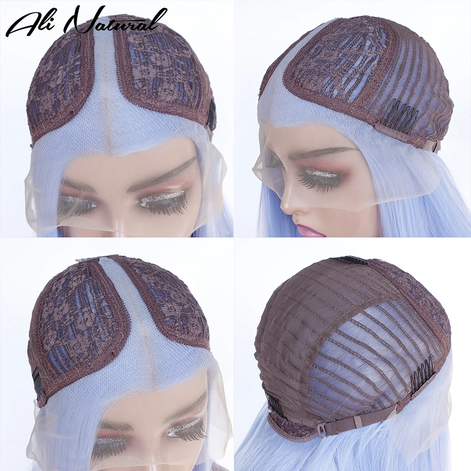 Icy Blue Synthetic Lace Part Wig Natural Hairline Sky Blue Straight T Part Lace Front Wig Light