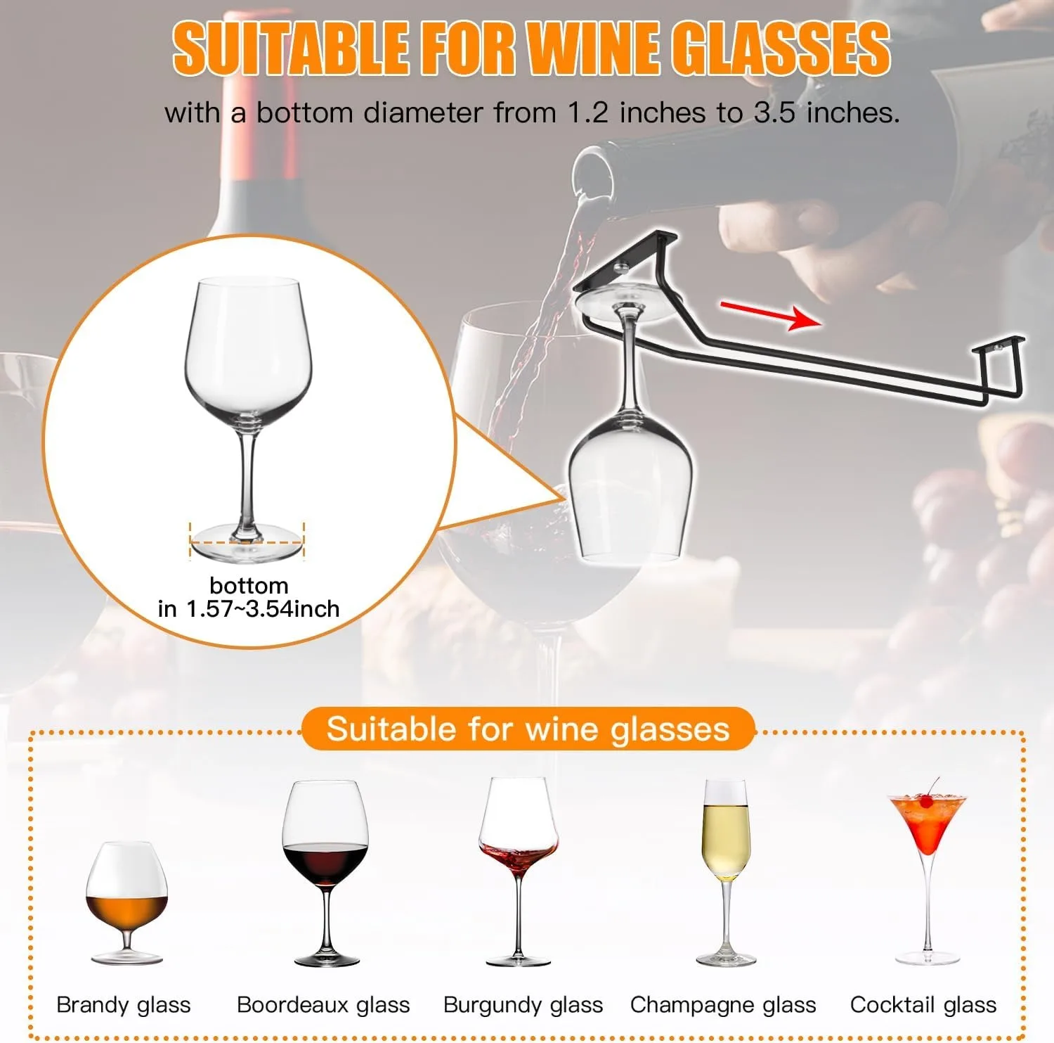 under Cabinet Wine Glass Holder Sturdy under Shelf or Cabinet Hanging Organizer for Storage Cabinet under Counter Household Bar 3