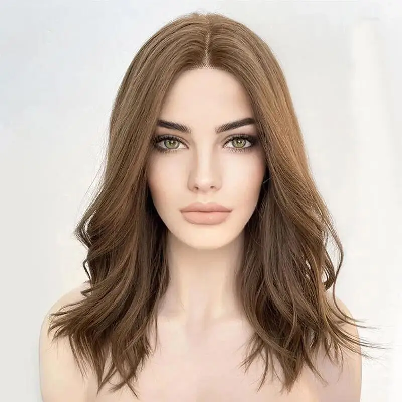 Preplucked 20"Brown Blonde Short Bob Wave 5x5 Silk Base Jewish Human Hair Wig With Baby Hair HD Lace European Glueless Wigs