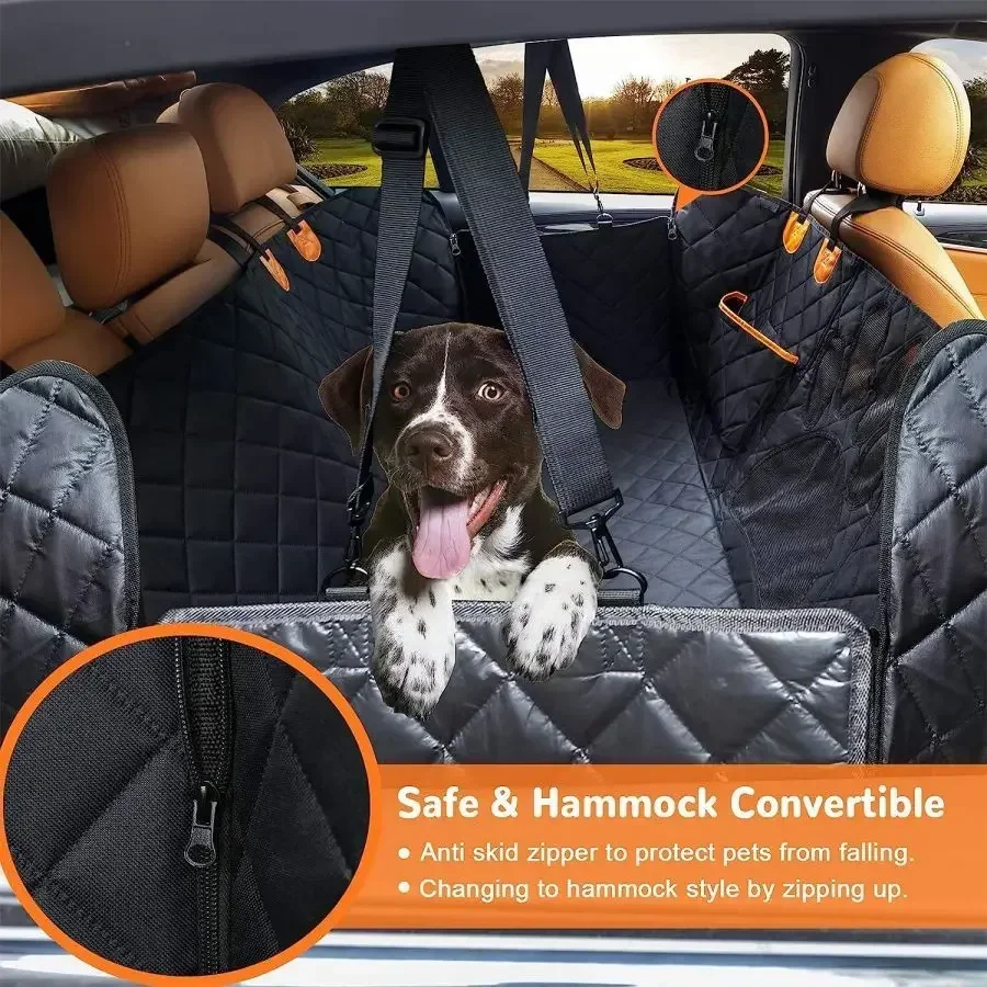 Dog Car Seat Cover for Back Seat, Waterproof Dog Car Hammock with Visual Mesh Window and Side Zipper Seat & Door Protec