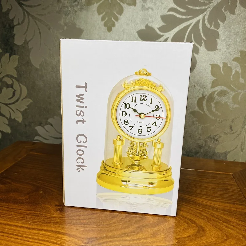 Luxury Gold Table Clock Silent Desk Clocks Desktop Watches Antique Clock Vintage Bedside Bedroom Living Room Rotating Ornaments